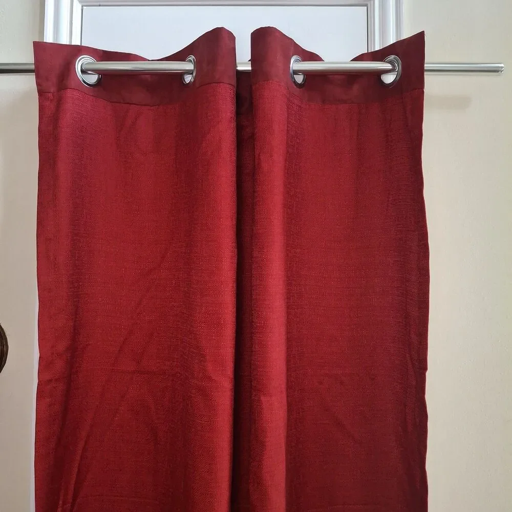 VTG Pier 1 Imports Ciudad Curtain Panel (2) Red 54x84 Woven Faux Suede Grommet